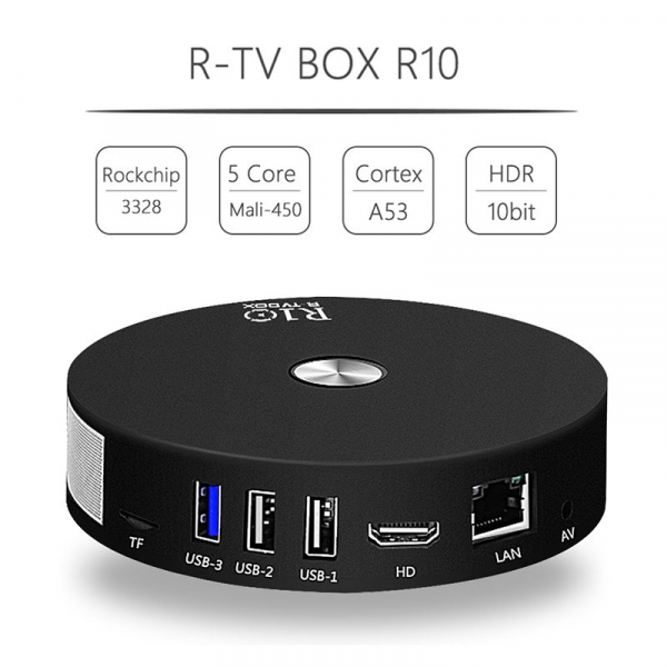 TV BOX R10 4K, Kodi 17.4, Bluetooth, RK3328 Quad Core, Android 7.1.2, 4GB RAM 64GB ROM, Wifi dual band, 3D Video, Slot Card, HDR